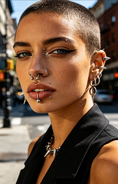 Edgy Punk-Style Piercing Jewelry Set: Body Jewelry for Face and Ears
